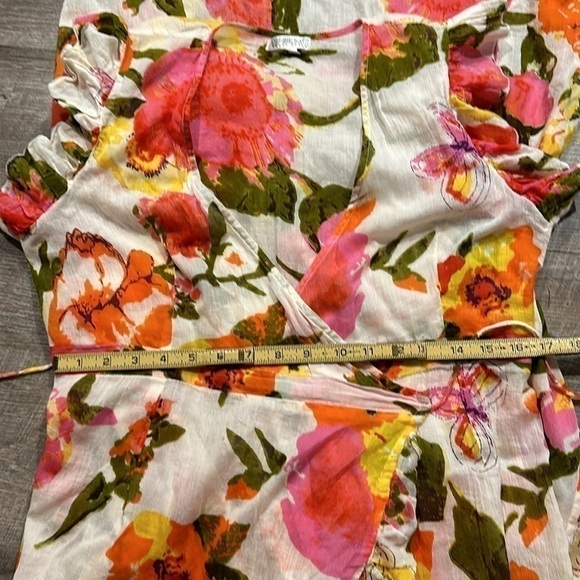 Debbie Katz South Beach white/orange/pink/yellow bright floral wrap dress medium - Picture 7 of 7